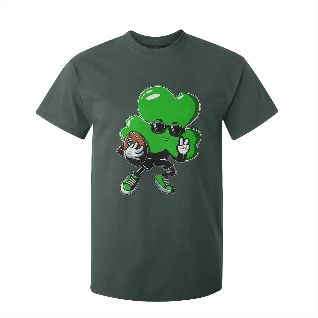 St Patricks Day Shamrock Playing Football T Shirt For Kid Cute Gift for Sports Lovers TS02 Dark Forest Green Print Your Wear