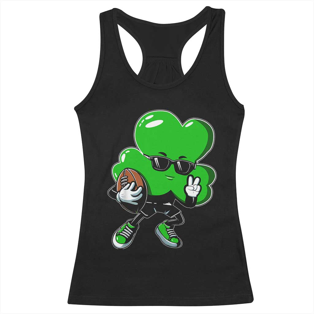 St Patricks Day Shamrock Playing Football Racerback Tank Top Cute Gift for Sports Lovers TS02 Black Print Your Wear