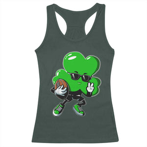 St Patricks Day Shamrock Playing Football Racerback Tank Top Cute Gift for Sports Lovers TS02 Dark Forest Green Print Your Wear