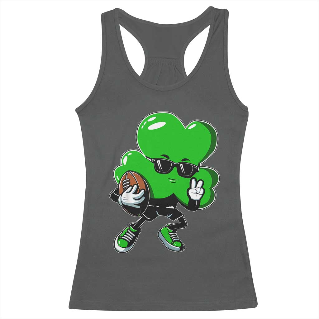 St Patricks Day Shamrock Playing Football Racerback Tank Top Cute Gift for Sports Lovers TS02 Dark Heather Print Your Wear