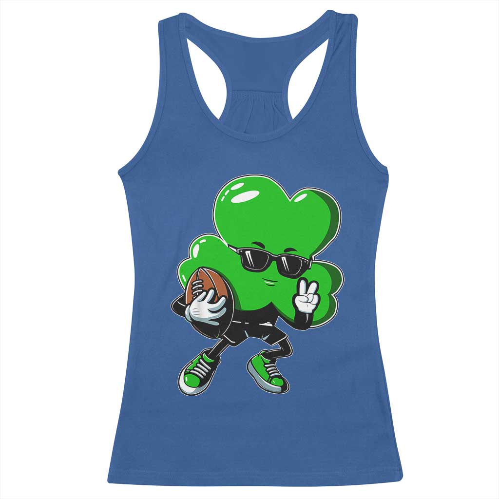 St Patricks Day Shamrock Playing Football Racerback Tank Top Cute Gift for Sports Lovers TS02 Royal Blue Print Your Wear