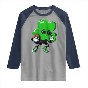 St Patricks Day Shamrock Playing Football Raglan Shirt Cute Gift for Sports Lovers TS02 Sport Gray Navy Print Your Wear