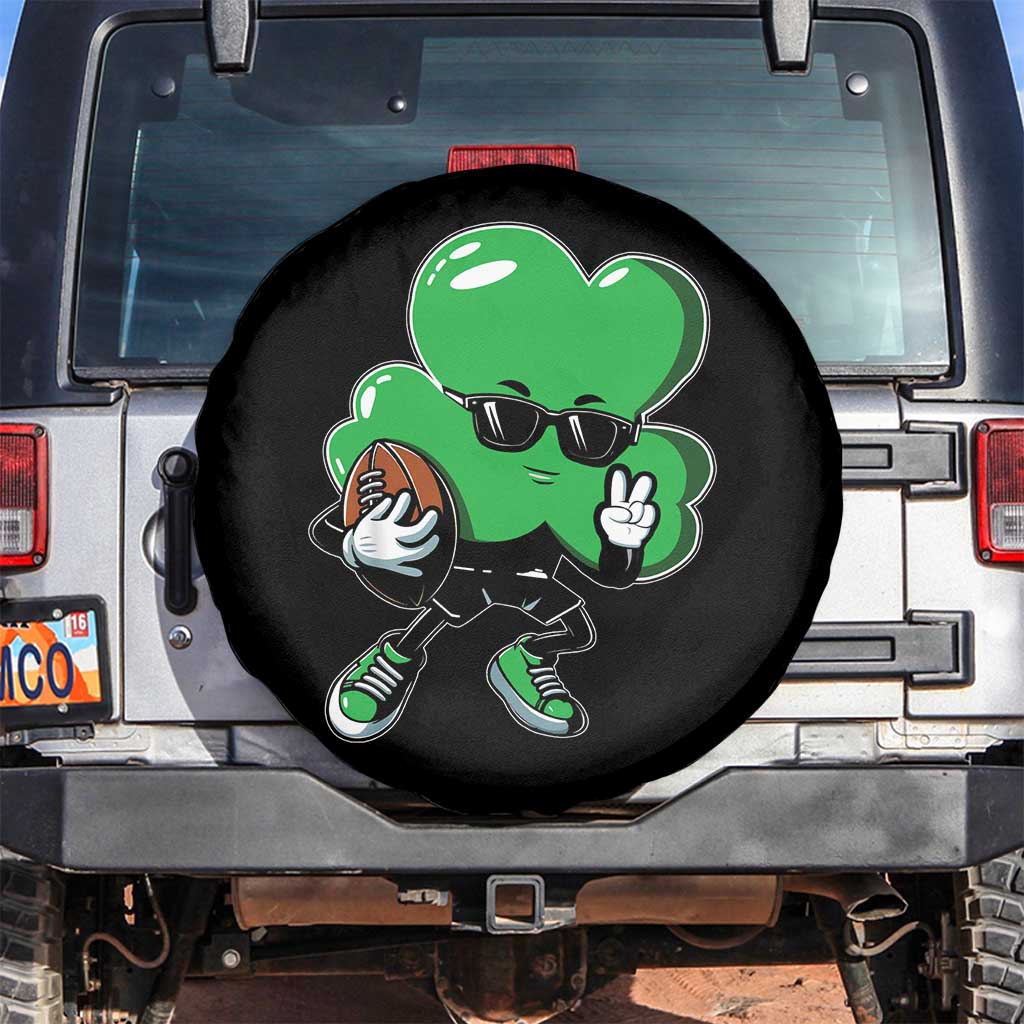 St Patricks Day Shamrock Playing Football Spare Tire Cover Cute Gift for Sports Lovers TS02 No hole Black Print Your Wear
