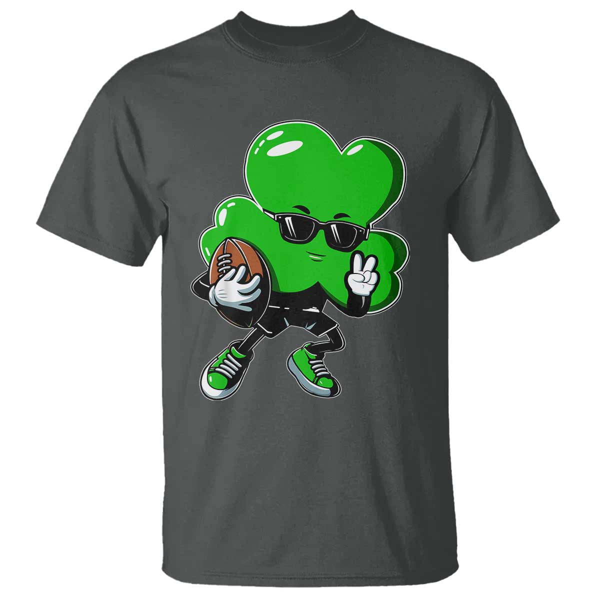 St Patricks Day Shamrock Playing Football T Shirt Cute Gift for Sports Lovers TS02 Dark Heather Print Your Wear