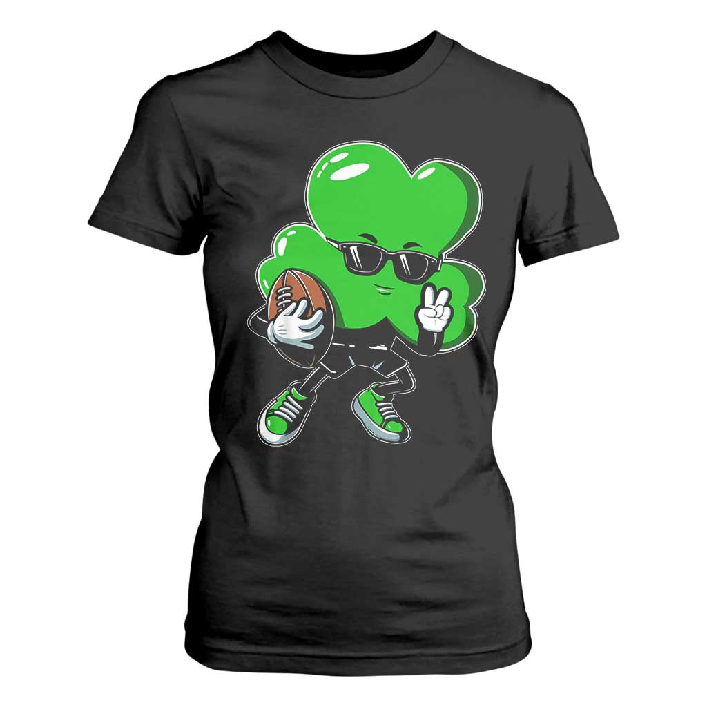 St Patricks Day Shamrock Playing Football T Shirt For Women Cute Gift for Sports Lovers TS02 Black Print Your Wear