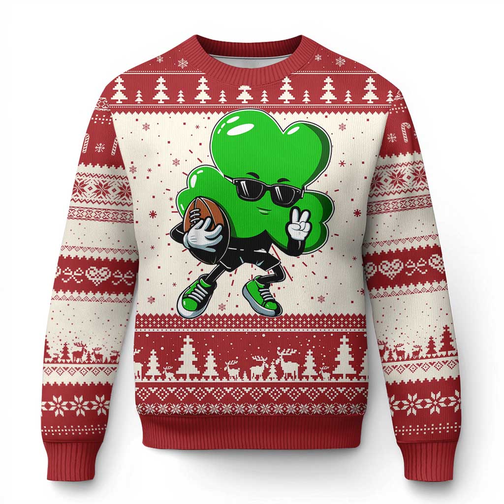 St Patricks Day Shamrock Playing Football Knit Sweatshirt Cute Gift for Sports Lovers TS02 Red Print Your Wear