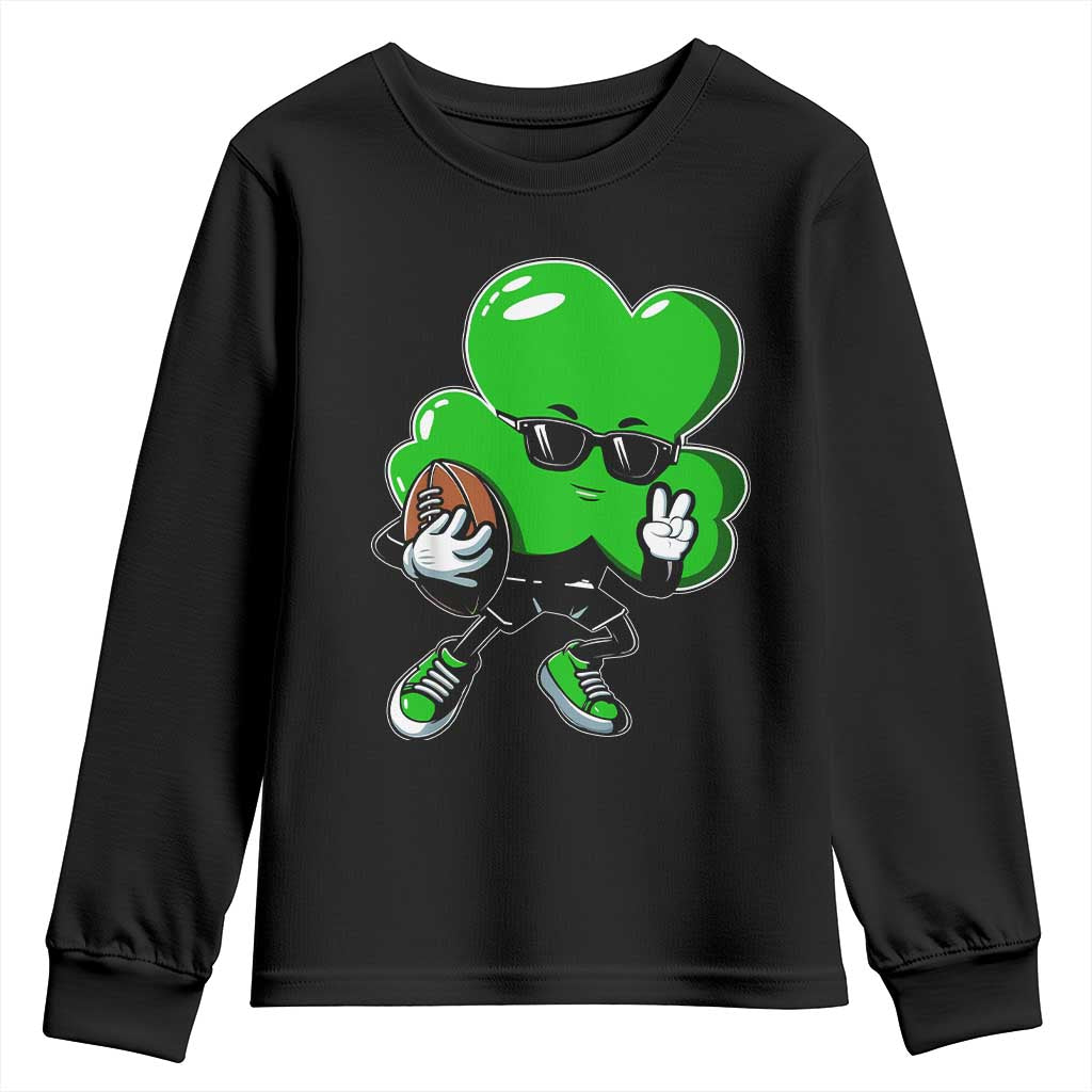 St Patricks Day Shamrock Playing Football Youth Sweatshirt Cute Gift for Sports Lovers TS02 Black Print Your Wear