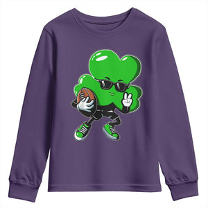 St Patricks Day Shamrock Playing Football Youth Sweatshirt Cute Gift for Sports Lovers TS02 Purple Print Your Wear