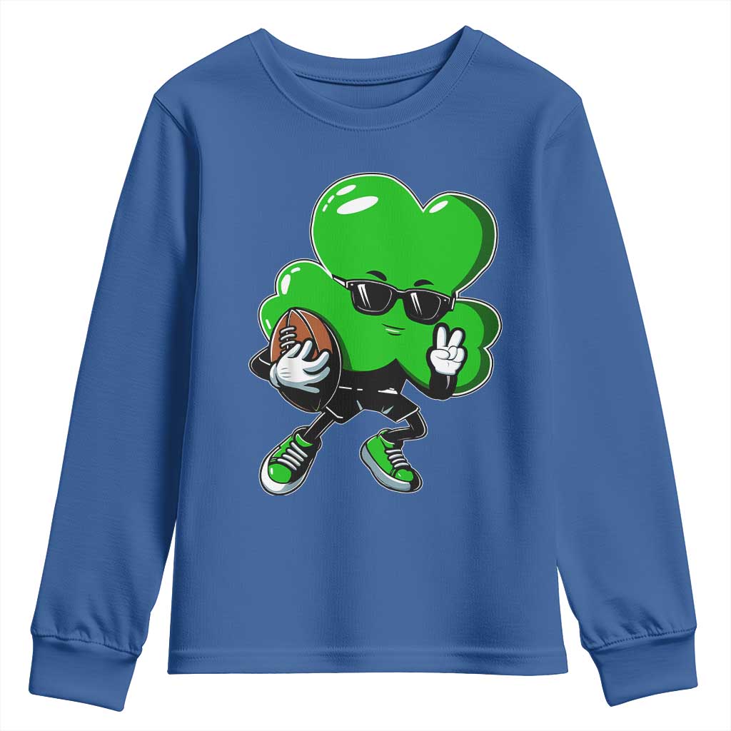 St Patricks Day Shamrock Playing Football Youth Sweatshirt Cute Gift for Sports Lovers TS02 Royal Blue Print Your Wear