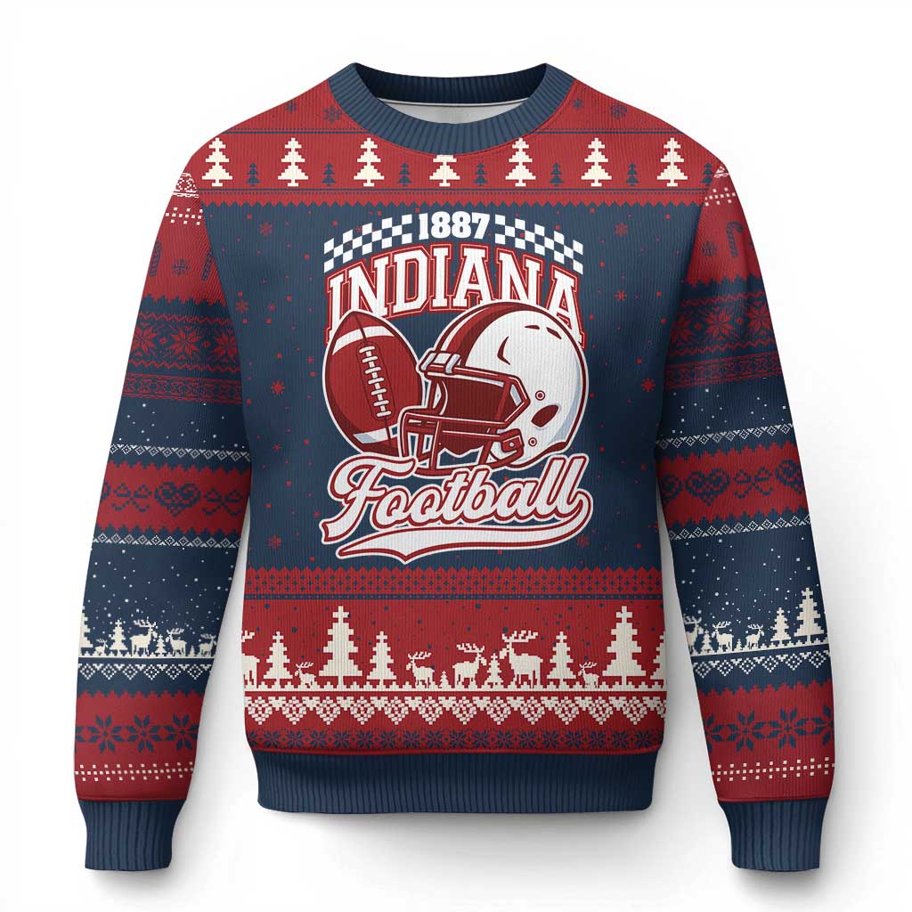 Indiana Pride Football Lover Ugly Christmas Sweater Retro IN for Sport Fans TS02 Navy Red Print Your Wear