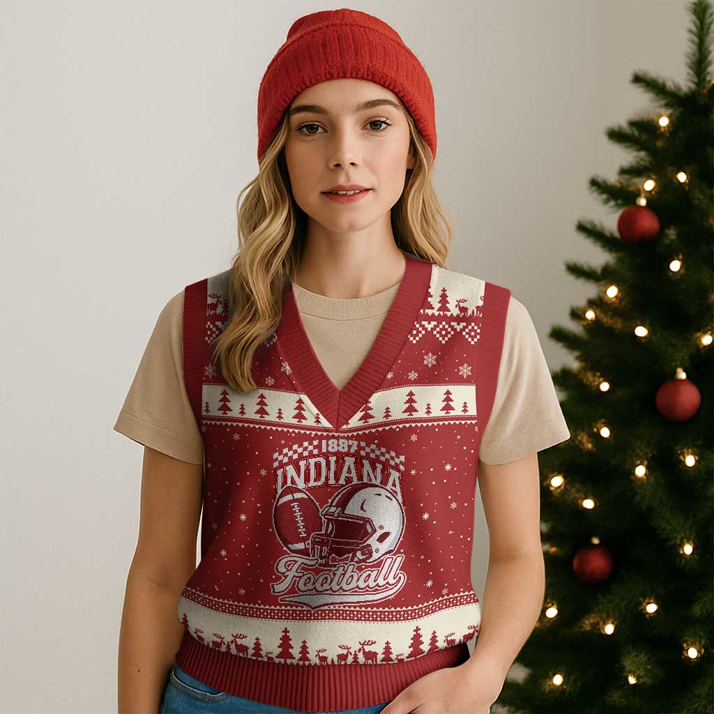 Indiana Pride Football Lover V-Neck Knit Sweater Vest Retro IN for Sport Fans TS02 Red Beige Print Your Wear