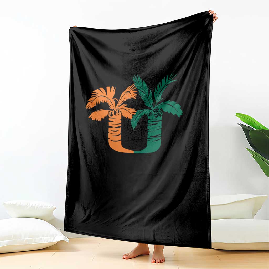 Vintage Classic 90s Miami Palm Trees UM Throw Blanket Tropical Game Day Football Fan TS02 Print Your Wear