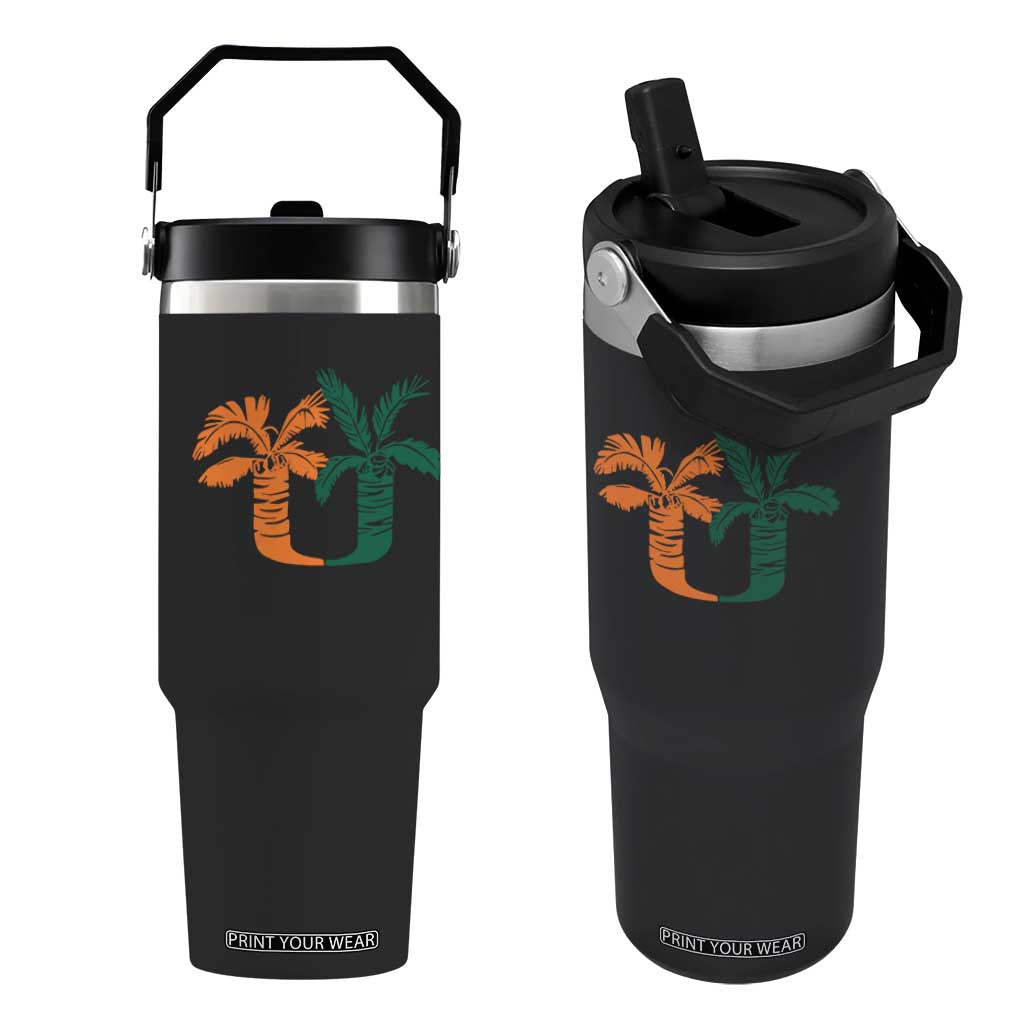 Vintage Classic 90s Miami Palm Trees UM Flip Straw Tumbler Tropical Game Day Football Fan TS02 One Size: 30 oz Black Print Your Wear