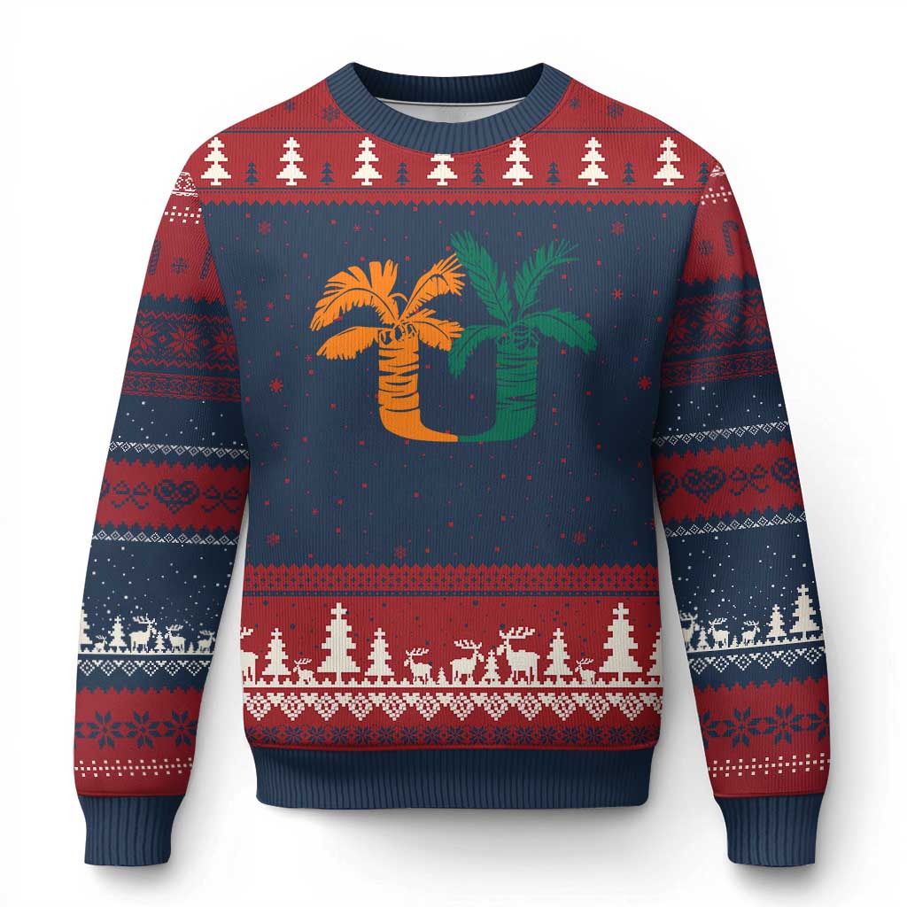 Vintage Classic 90s Miami Palm Trees UM Ugly Christmas Sweater Tropical Game Day Football Fan TS02 Navy Red Print Your Wear