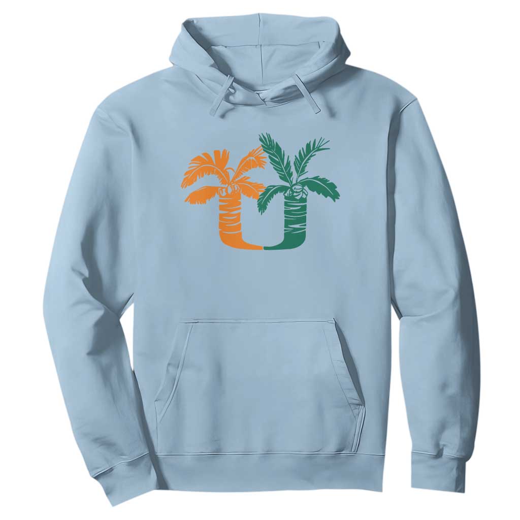 Vintage Classic 90s Miami Palm Trees UM Hoodie Tropical Game Day Football Fan TS02 Light Blue Print Your Wear