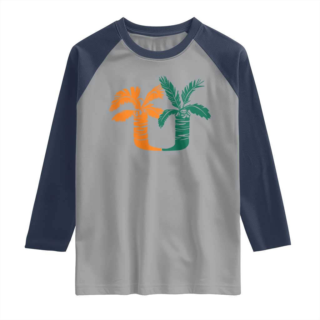 Vintage Classic 90s Miami Palm Trees UM Raglan Shirt Tropical Game Day Football Fan TS02 Sport Gray Navy Print Your Wear