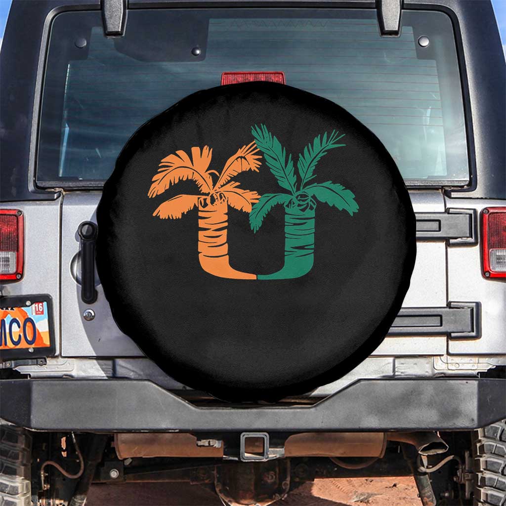 Vintage Classic 90s Miami Palm Trees UM Spare Tire Cover Tropical Game Day Football Fan TS02 No hole Black Print Your Wear