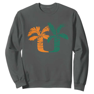Vintage Classic 90s Miami Palm Trees UM Sweatshirt Tropical Game Day Football Fan TS02 Dark Heather Print Your Wear