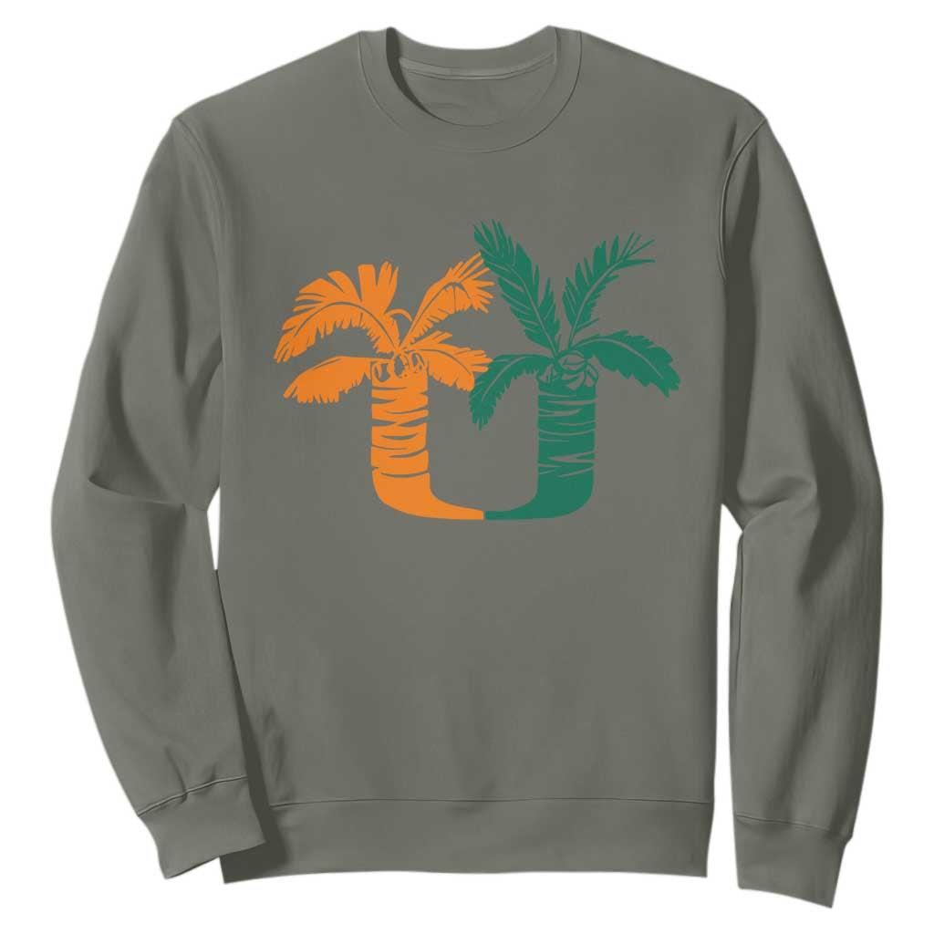 Vintage Classic 90s Miami Palm Trees UM Sweatshirt Tropical Game Day Football Fan TS02 Military Green Print Your Wear