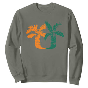 Vintage Classic 90s Miami Palm Trees UM Sweatshirt Tropical Game Day Football Fan TS02 Military Green Print Your Wear