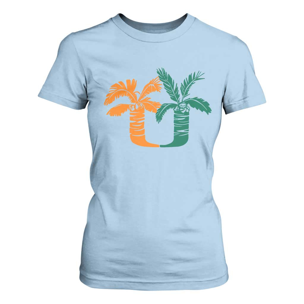 Vintage Classic 90s Miami Palm Trees UM T Shirt For Women Tropical Game Day Football Fan TS02 Light Blue Print Your Wear