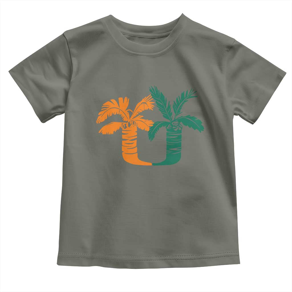 Vintage Classic 90s Miami Palm Trees UM Toddler T Shirt Tropical Game Day Football Fan TS02 Military Green Print Your Wear