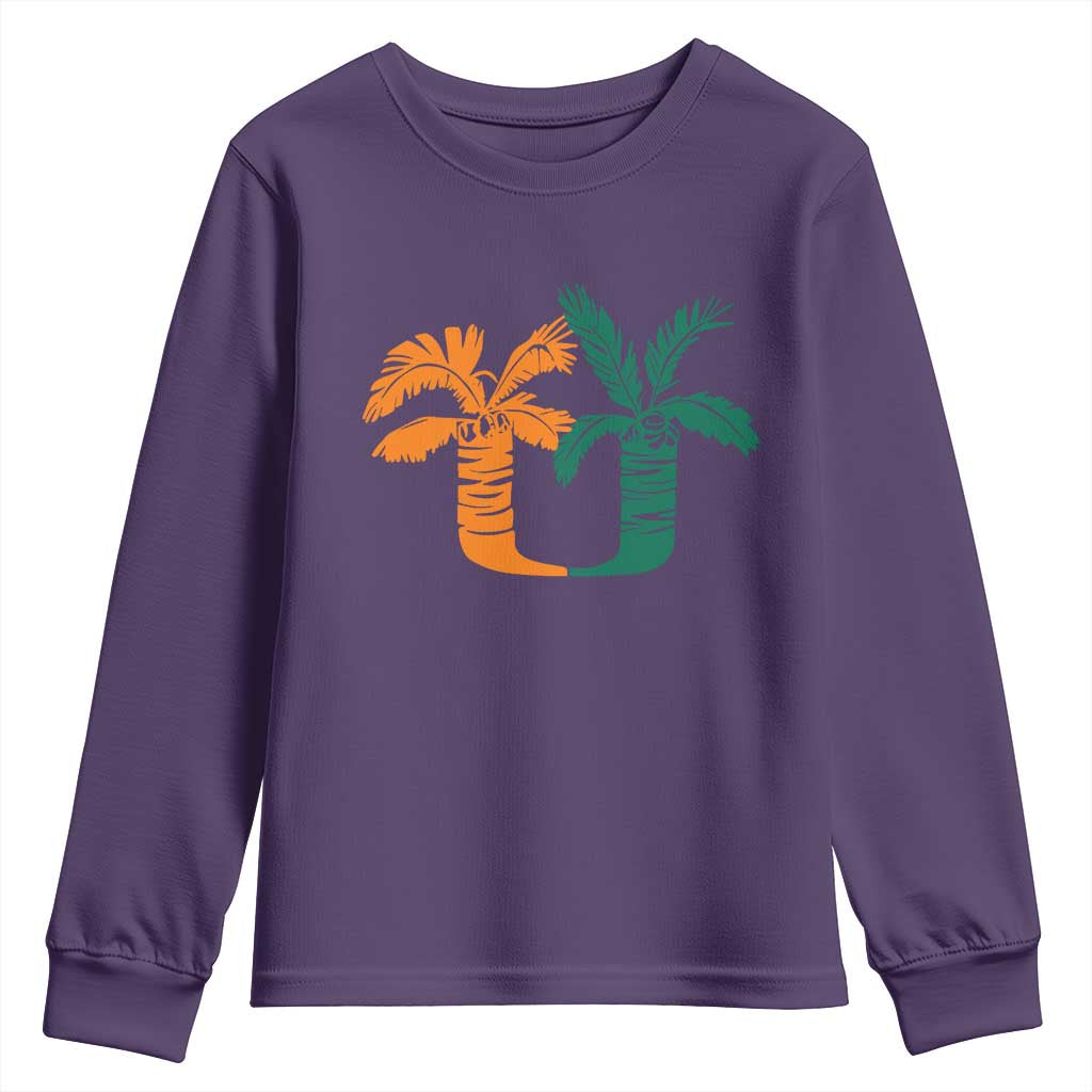Vintage Classic 90s Miami Palm Trees UM Youth Sweatshirt Tropical Game Day Football Fan TS02 Purple Print Your Wear