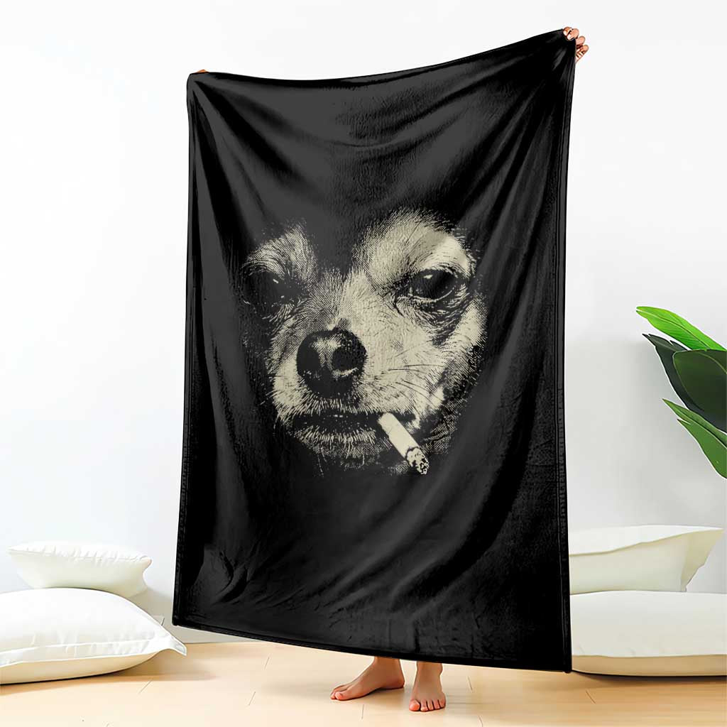 Funny Chihuahua Smoking Cigarette Meme Throw Blanket Gritty Ironic Dog Graphic for Dark Humor Lovers TS02 Print Your Wear