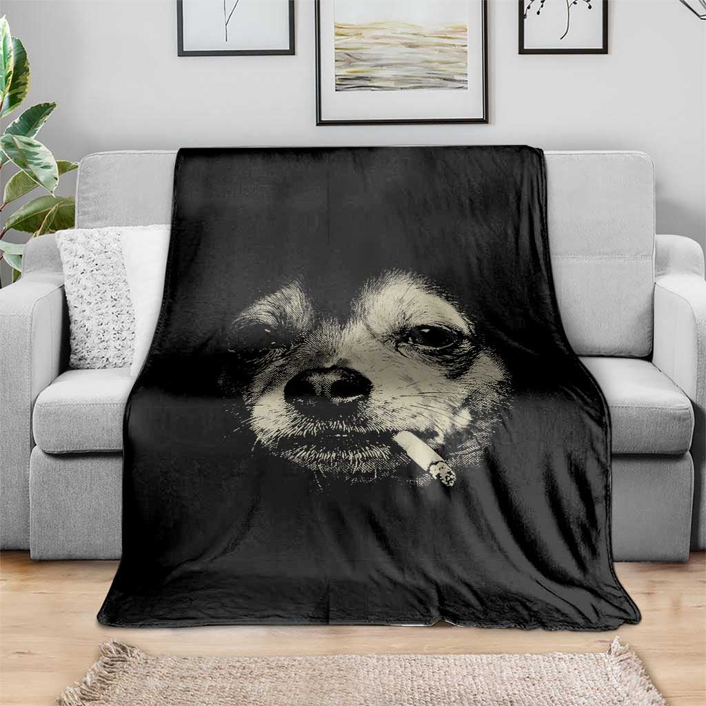 Funny Chihuahua Smoking Cigarette Meme Throw Blanket Gritty Ironic Dog Graphic for Dark Humor Lovers TS02 Print Your Wear