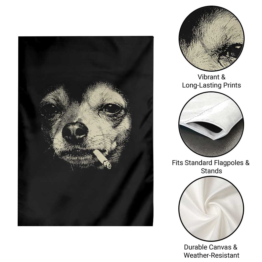 Funny Chihuahua Smoking Cigarette Meme Garden Flag Gritty Ironic Dog Graphic for Dark Humor Lovers TS02 Print Your Wear