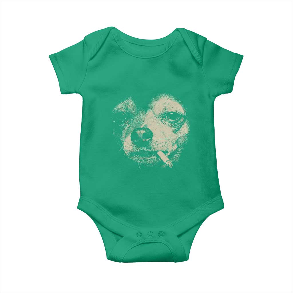 Funny Chihuahua Smoking Cigarette Meme Baby Onesie Gritty Ironic Dog Graphic for Dark Humor Lovers TS02 Irish Green Print Your Wear