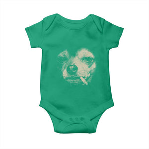 Funny Chihuahua Smoking Cigarette Meme Baby Onesie Gritty Ironic Dog Graphic for Dark Humor Lovers TS02 Irish Green Print Your Wear