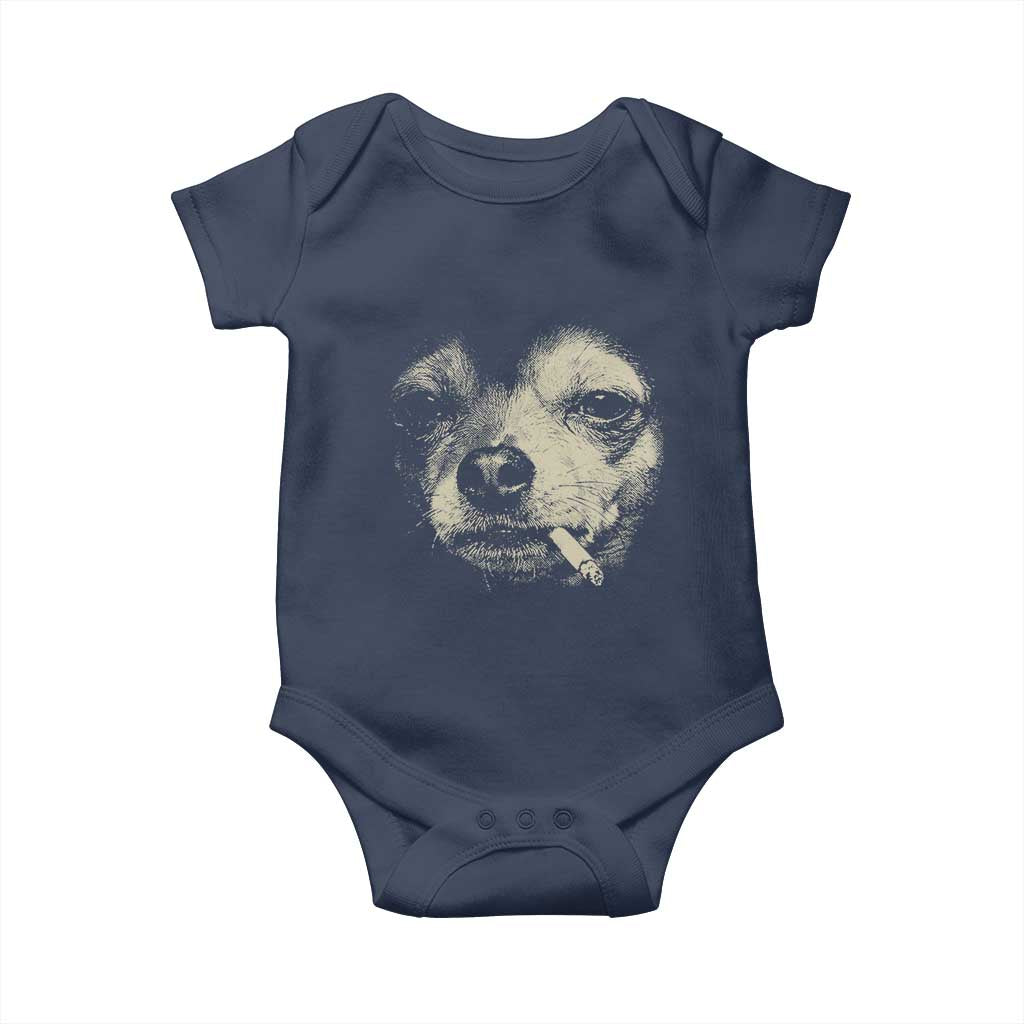 Funny Chihuahua Smoking Cigarette Meme Baby Onesie Gritty Ironic Dog Graphic for Dark Humor Lovers TS02 Navy Print Your Wear