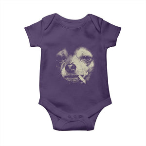 Funny Chihuahua Smoking Cigarette Meme Baby Onesie Gritty Ironic Dog Graphic for Dark Humor Lovers TS02 Purple Print Your Wear
