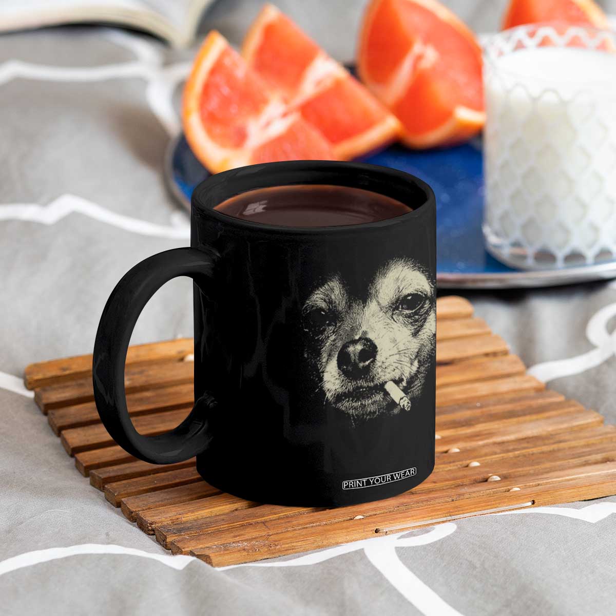 Funny Chihuahua Smoking Cigarette Meme Coffee Mug Gritty Ironic Dog Graphic for Dark Humor Lovers TS02 Print Your Wear