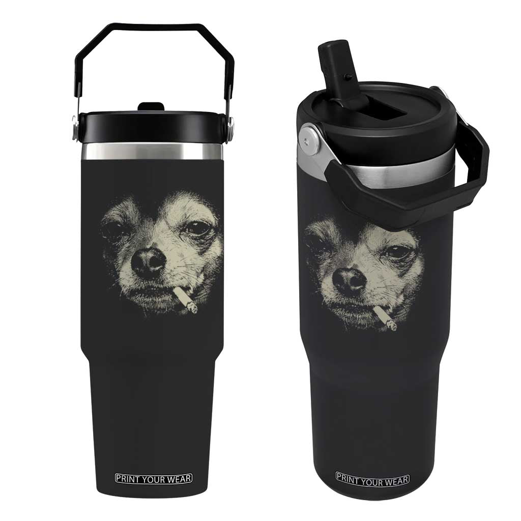 Funny Chihuahua Smoking Cigarette Meme Flip Straw Tumbler Gritty Ironic Dog Graphic for Dark Humor Lovers TS02 One Size: 30 oz Black Print Your Wear