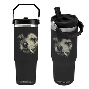 Funny Chihuahua Smoking Cigarette Meme Flip Straw Tumbler Gritty Ironic Dog Graphic for Dark Humor Lovers TS02 One Size: 30 oz Black Print Your Wear