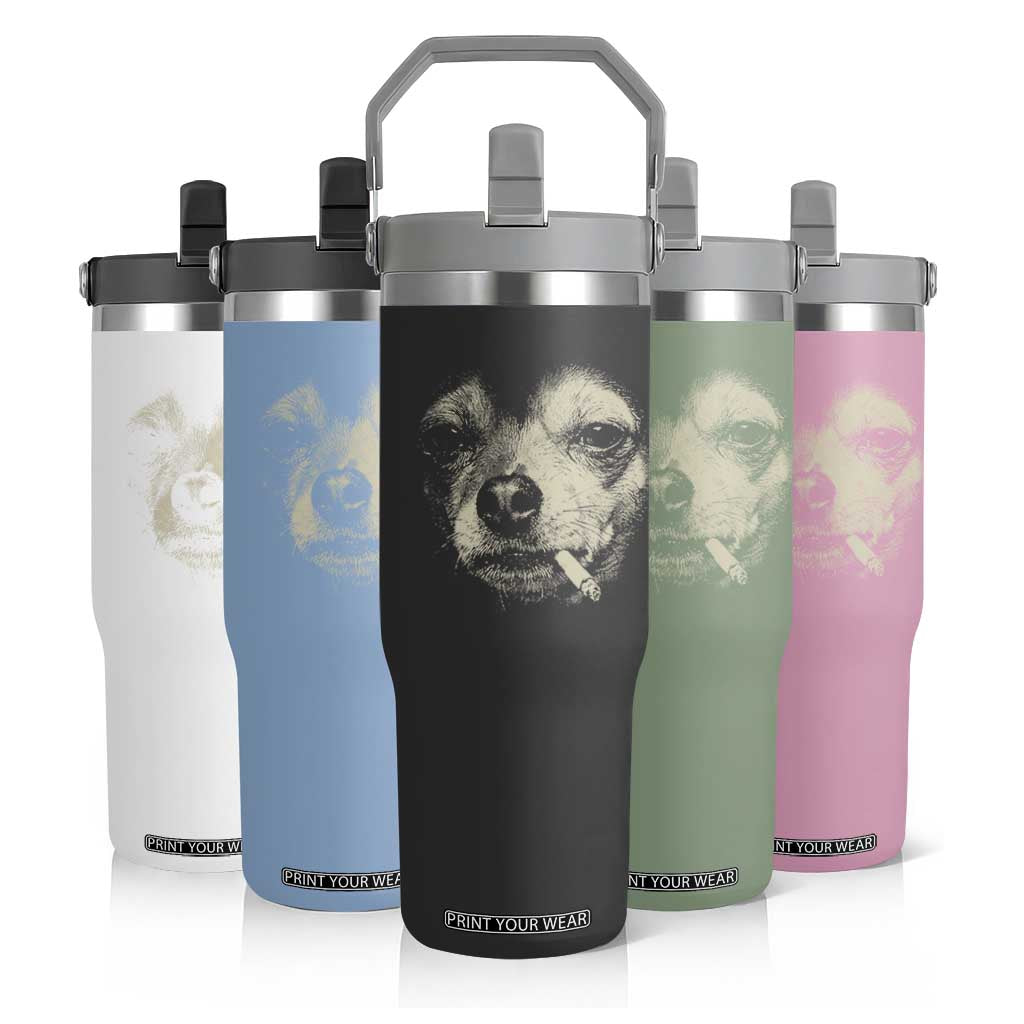 Funny Chihuahua Smoking Cigarette Meme Flip Straw Tumbler Gritty Ironic Dog Graphic for Dark Humor Lovers TS02 Print Your Wear
