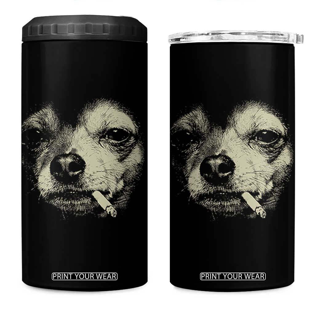 Funny Chihuahua Smoking Cigarette Meme 4 in 1 Can Cooler Tumbler Gritty Ironic Dog Graphic for Dark Humor Lovers TS02 One Size: 16 oz Black Print Your Wear