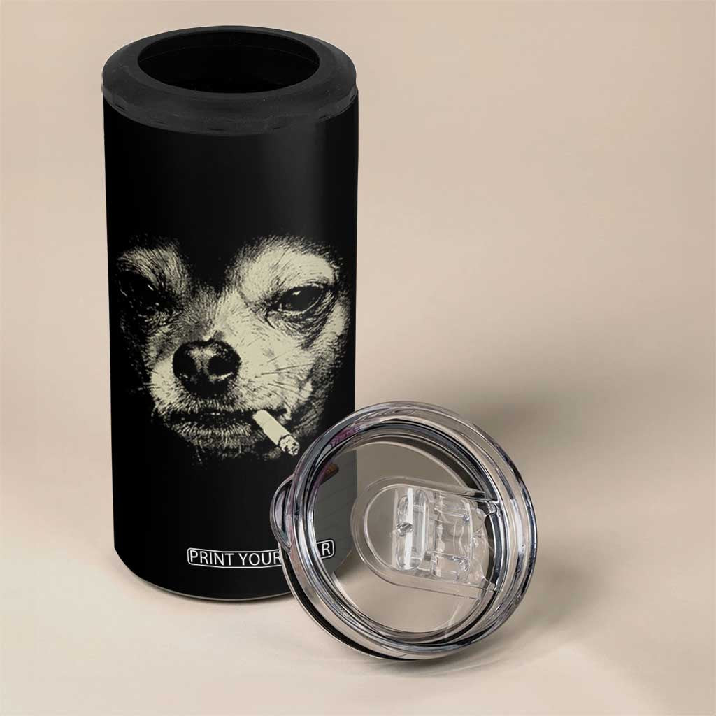 Funny Chihuahua Smoking Cigarette Meme 4 in 1 Can Cooler Tumbler Gritty Ironic Dog Graphic for Dark Humor Lovers TS02 Print Your Wear