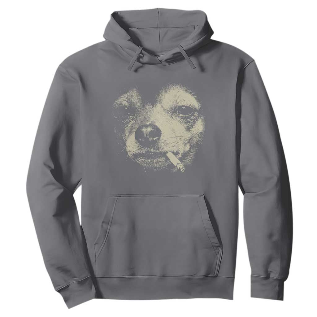 Funny Chihuahua Smoking Cigarette Meme Hoodie Gritty Ironic Dog Graphic for Dark Humor Lovers TS02 Charcoal Print Your Wear