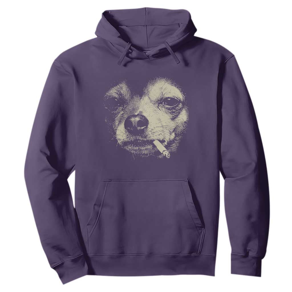 Funny Chihuahua Smoking Cigarette Meme Hoodie Gritty Ironic Dog Graphic for Dark Humor Lovers TS02 Purple Print Your Wear