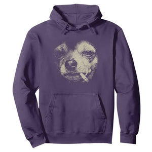 Funny Chihuahua Smoking Cigarette Meme Hoodie Gritty Ironic Dog Graphic for Dark Humor Lovers TS02 Purple Print Your Wear