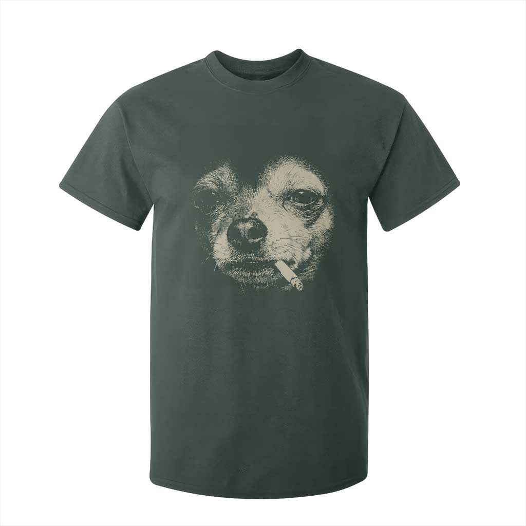 Funny Chihuahua Smoking Cigarette Meme T Shirt For Kid Gritty Ironic Dog Graphic for Dark Humor Lovers TS02 Dark Forest Green Print Your Wear