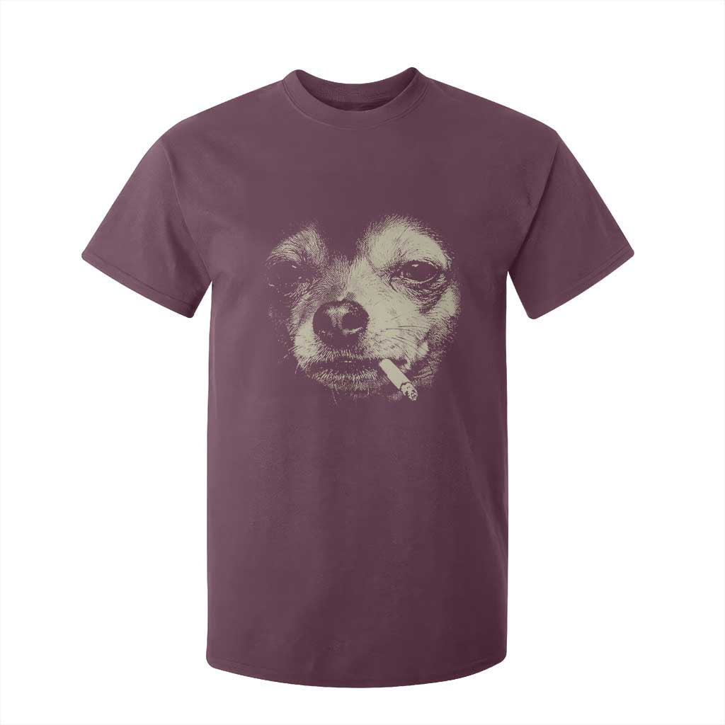 Funny Chihuahua Smoking Cigarette Meme T Shirt For Kid Gritty Ironic Dog Graphic for Dark Humor Lovers TS02 Maroon Print Your Wear