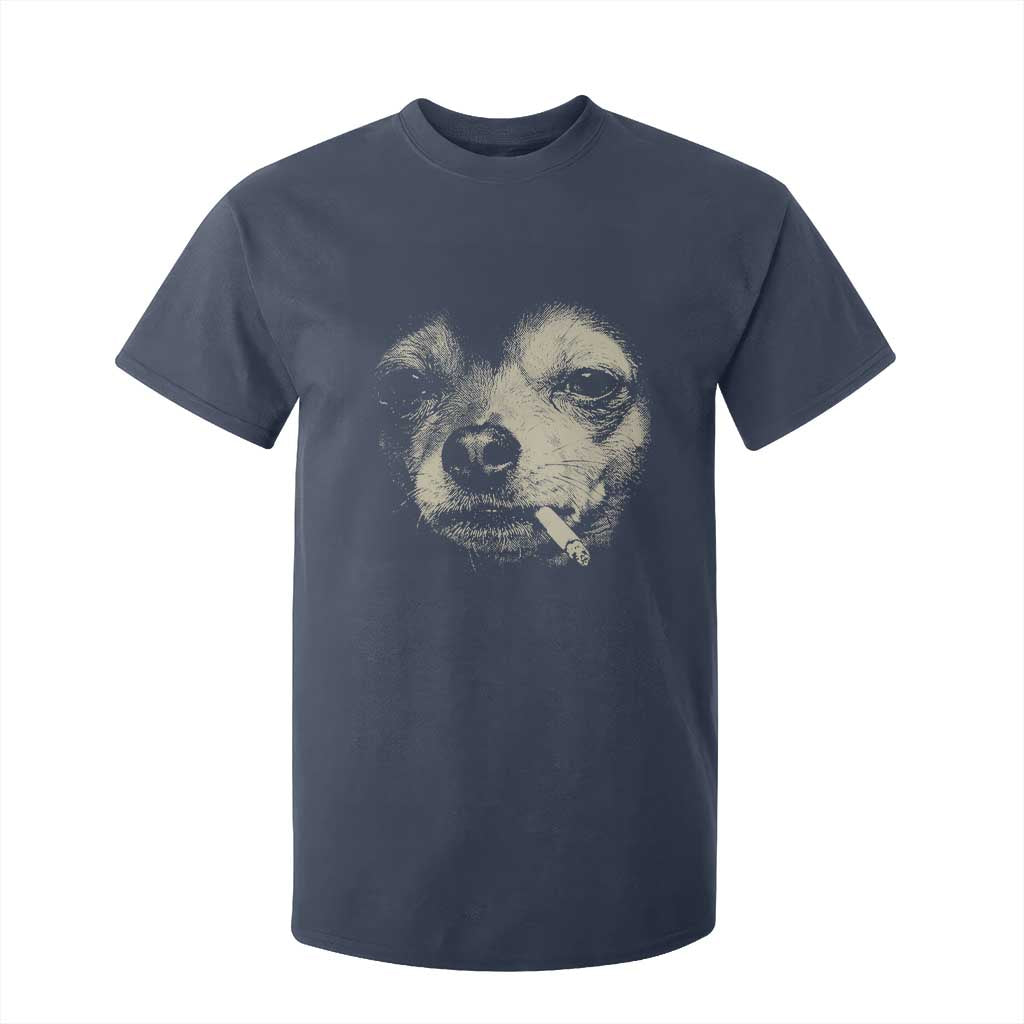 Funny Chihuahua Smoking Cigarette Meme T Shirt For Kid Gritty Ironic Dog Graphic for Dark Humor Lovers TS02 Navy Print Your Wear