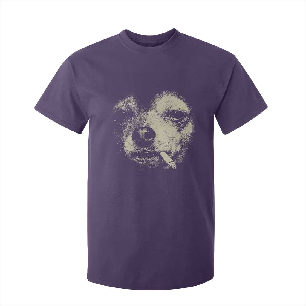 Funny Chihuahua Smoking Cigarette Meme T Shirt For Kid Gritty Ironic Dog Graphic for Dark Humor Lovers TS02 Purple Print Your Wear