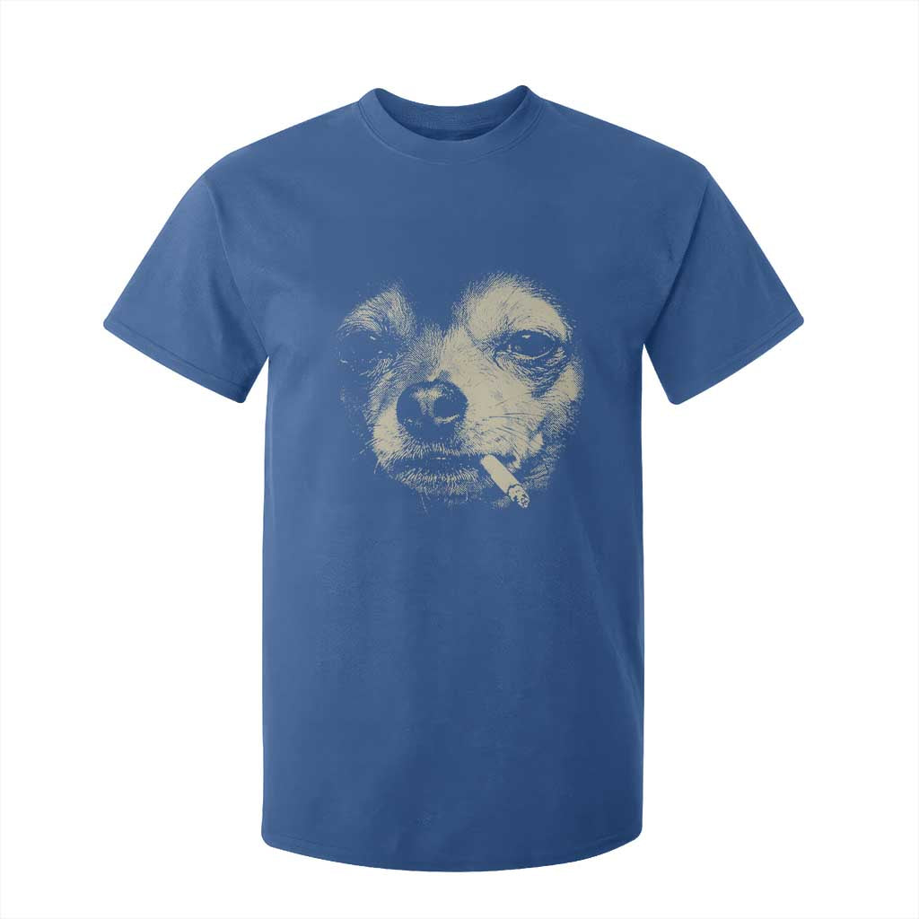 Funny Chihuahua Smoking Cigarette Meme T Shirt For Kid Gritty Ironic Dog Graphic for Dark Humor Lovers TS02 Royal Blue Print Your Wear