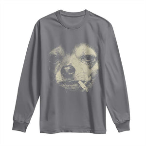 Funny Chihuahua Smoking Cigarette Meme Long Sleeve Shirt Gritty Ironic Dog Graphic for Dark Humor Lovers TS02 Charcoal Print Your Wear