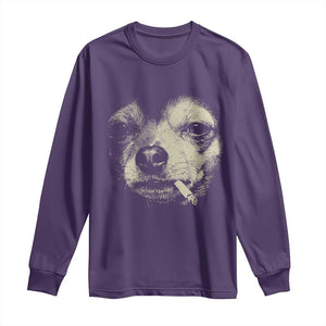 Funny Chihuahua Smoking Cigarette Meme Long Sleeve Shirt Gritty Ironic Dog Graphic for Dark Humor Lovers TS02 Purple Print Your Wear